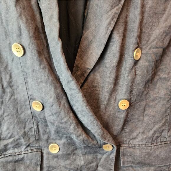 Vintage Black Double Breasted Linen Blazer Jacket Size 10 - Picture 3 of 11